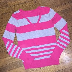Pink and Gray V Neck Sweater